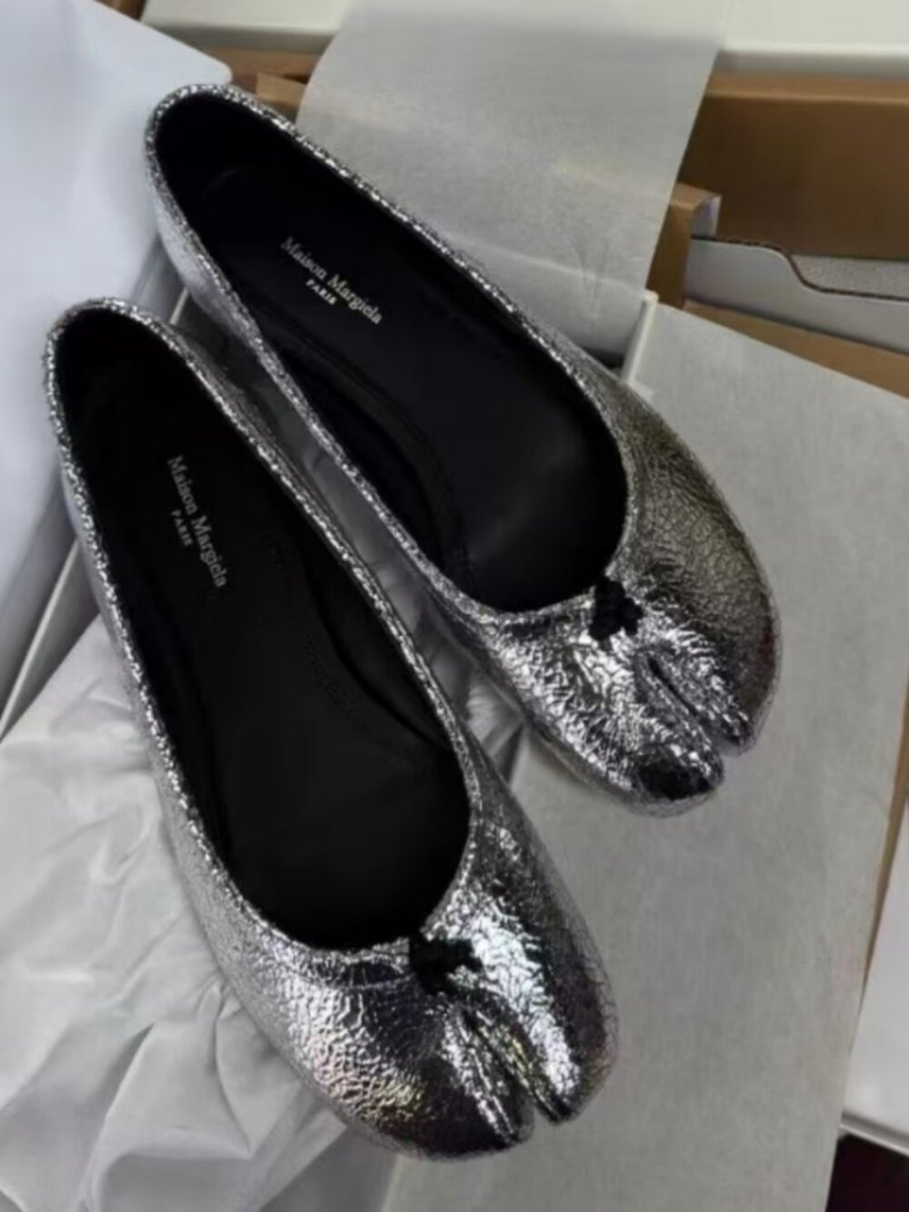 Margiela Silver Split Toe Shoes
